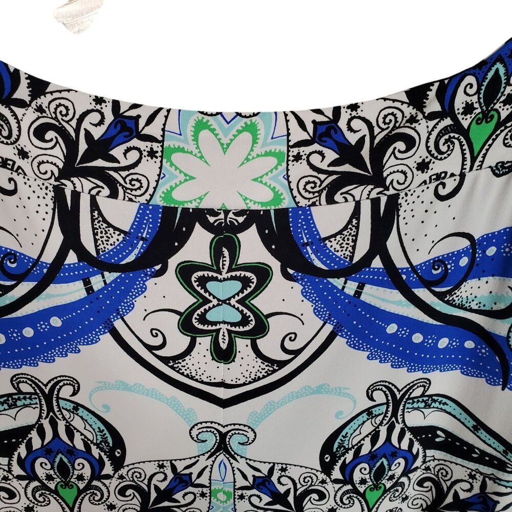 Chicos XL Size 3 Dress Paisley Floral Jersey Knit Intricate Print Vibrant Knee - Picture 11 of 12